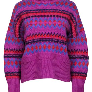 Rag &amp; Bone - Purple Multicolor Wool Fair Isle Turtleneck Sweater Sz M