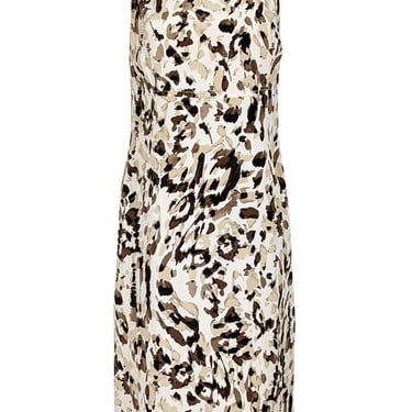 St. John -  Tan, Cream, & Brown Leopard Print Sleeveless Sheath Dress Sz M