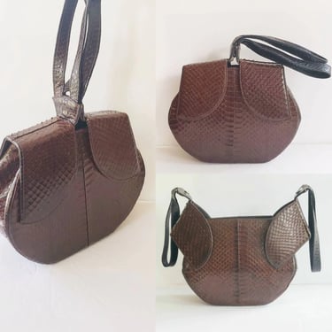 40s 50s Brown Lizard Leather Handbag / One of a Kind Midcentury Purse with Swivel Panel Openings  / Chatterton 
