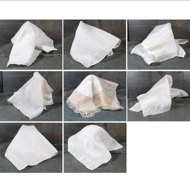 Set of 9 Vintage White  And Ivory Handkerchiefs with Embroidery | White Cotton or Linen Handkerchiefs | Vintage Wedding | Bixley Shop 