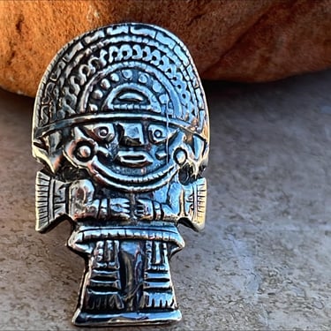 Vintage Sterling Silver Tribal Inti - Inca Sun God Adjustable Ring - Size 6 