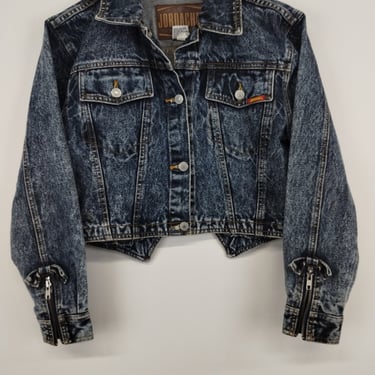 S 90’s Jordache Basics Cropped Jean Jacket Electric Wash Denim 1990s 1980s Large Western Work Trucker Jacket Type 3 Classic Women’s 