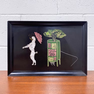 Vintage Couroc Tray with a Poodle with Parasol