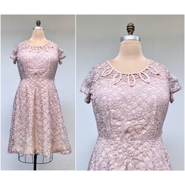 Vintage 1950s Lace Party Dress, 50s Volup Cocktail Party Frock, Mid-Century Special Occasion, 44