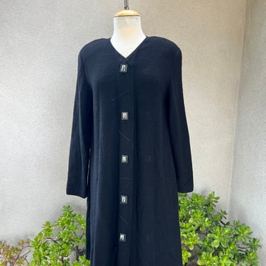 Vintage 1980s jet Black knit sheath full dress with kitsch buttons by Steve Fabrikant sz Small 