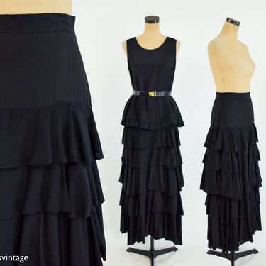 1980s Black Tiered Skirt & Top Set | 80s Black Formal Skirt Top Set | ABS 