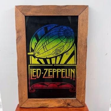Vintage Led Zeppelin Wood Framed Glass Boardwalk Prize 1980s Reversed Glass 