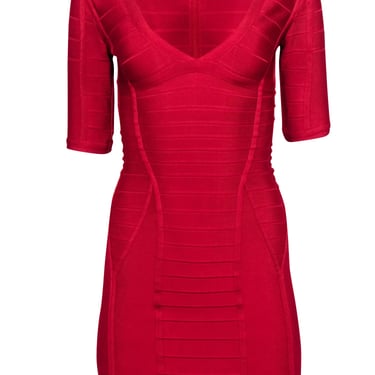Herve Leger - Red Bandage V-neckline Dress Sz XS