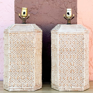 Pair of Fab Faux Bamboo Ceramic Lamps
