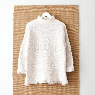 vintage handknit white sweater, 90s chunky cable knit pullover 
