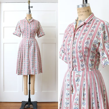 vintage early 1960s floral dress • cotton shirtwaist short sleeve day dress 
