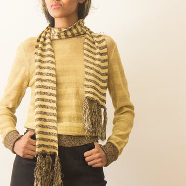 1970s Gold Lurex Knit With Matching Skinny Scarf 