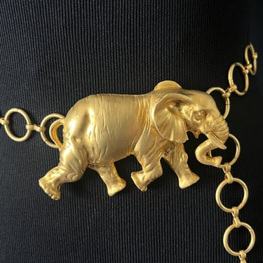 elephant chain belt 1980s gold link waist belt statement accessory 