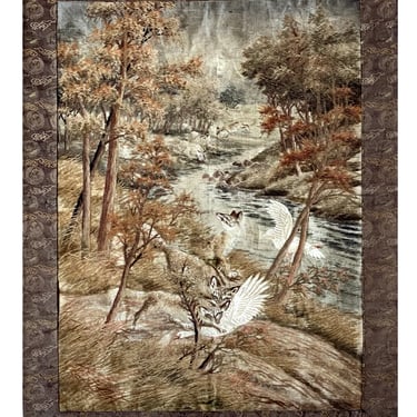 Large Japanese Embroidery Tapestry Meiji Period