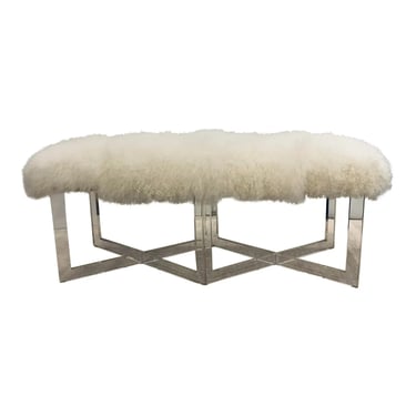 Made Goods Modern White Mongolian Fur and Acrylic Lex Bench