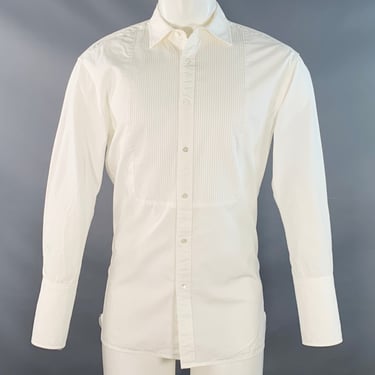NILI LOTAN Size M White Cotton Tuxedo Pleated Bib Long Sleeve Shirt