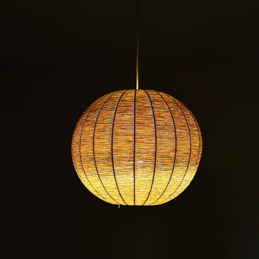 Vintage 1970s Cocoon Raffia Ball Lamp, Large Mid-Century Natural Fiber Pendant Light” 