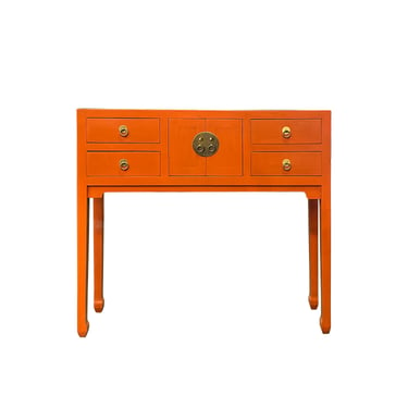 Oriental Orange Lacquer 4 Drawers Slim Narrow Foyer Side Table ws3748E 