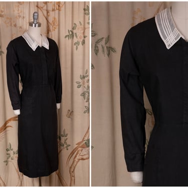 1930s Dress - Late 1920s/Early 30s Vintage Maid or Waitress Uniform with White Collar Volup, As Is 