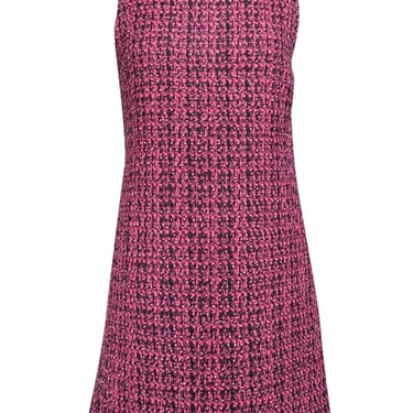 Alice & Olivia - Pink & Black Tweed Sheath Dress w/ Frayed Hem Sz 6