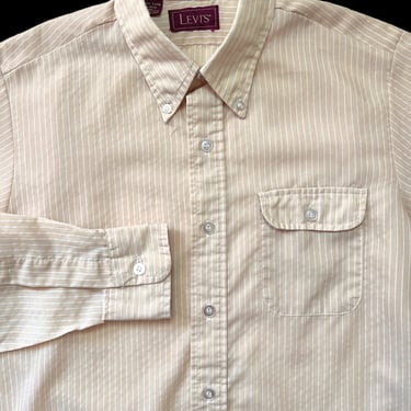 Vintage 1980s USA Made LEVI'S Button-Down Shirt ~ M ~ Striped ~ Poplin ~ Lightweight / Spring / Summer 