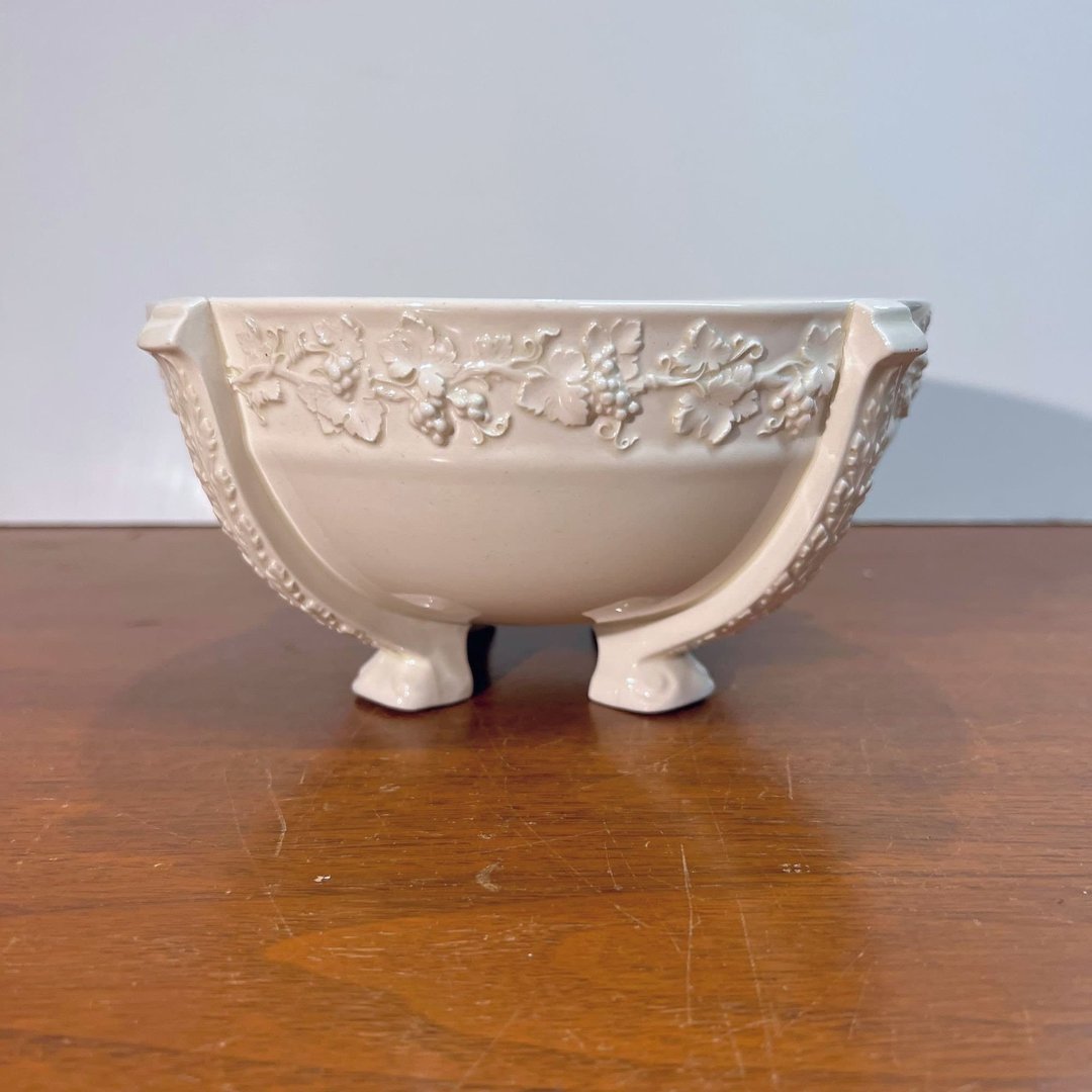 Antique Wedgwood Queensware Embossed Cream on Cream Footed Center Bowl