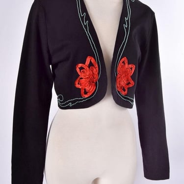 80's CONTEMPO Casuals Bolero Jacket, Vintage 1980's Black & Red Short Jacket Spanish Matador Bullfighter style, Cropped Top Jacket, Medium 