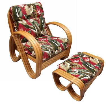 Rattan 3-Strand Pretzel Lounge Chair and Ottoman 