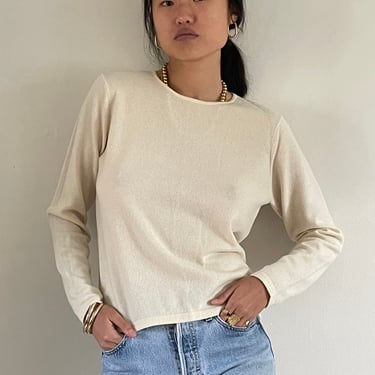 90s cashmere sweater / vintage creamy white cashmere knit cropped crewneck pullover capsule wardrobe lightweight layering sweater | Medium 