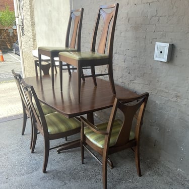 MCM Walnut Dining Table and Six Chairs, No Leaves