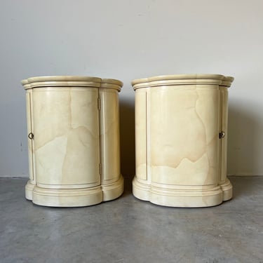 Henredon Faux Goatskin Quatrefoil Side Tables - a Pair 