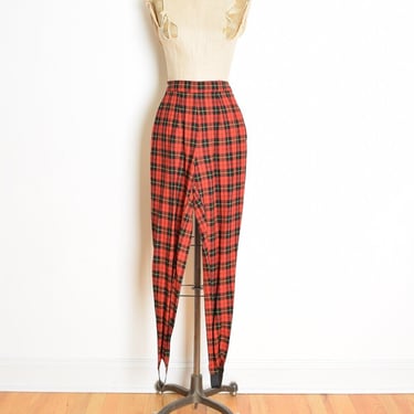 vintage 90s pants red plaid print high waisted stirrup punk leggings stretch XS 