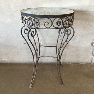 Vintage Wrought Iron Base Glass Insert Saterini Style Table