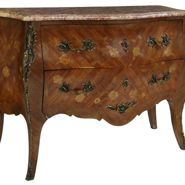 Commode, French Louis XV Style, Marle-Top Marquetry Cabinet, Gilt Mou, 1900's!