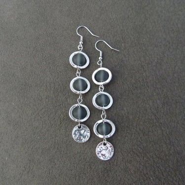 Long bohemian earrings, beach earrings, gray frosted glass earrings, geometric earrings 