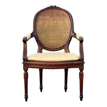 19th Century Carved French Accent Caned Armchair 