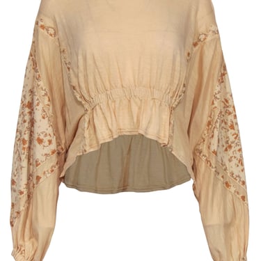 Free People - Cream Cotton Long Sleeve Top w/ Floral Quilted Accents Sz XS