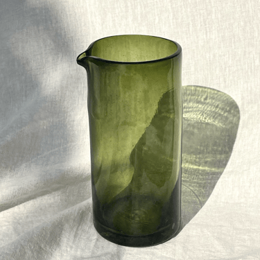 Recycled Hand-Blown Glass Pitcher | Olive Green