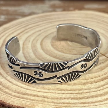 SILVER RIVER Sterling Silver Overlay Cuff 32g | Large Sterling Bracelet, Lizard Design | Native American Jewelry Hopi Style, Southwest 