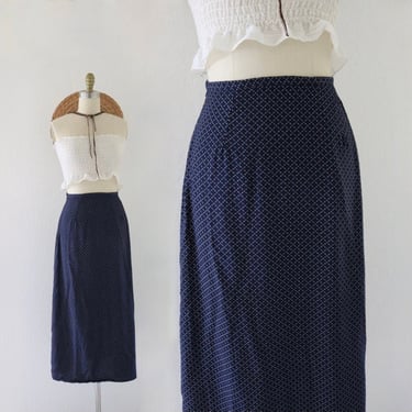 navy wrap skirt - 24-28 - vintage 90s y2k dark blue micro print size small  extra small womens midi long skirt 
