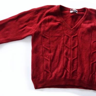 60's Maroon 100% Wool Made In ITALY, Pullover Sweater V Neck Alexander's Vintage 1960's Red Burgundy, 42