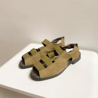 Olive Suede Cutout Sandal | Size 9