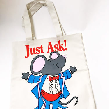 Vintage Just Ask Tote Bag Funny Mouse Purse Shopping Bag Purse Tote Lunch Bag 