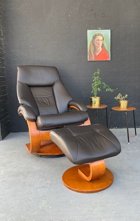Ekornes Style Chocolate Brown Recliner and Ottoman