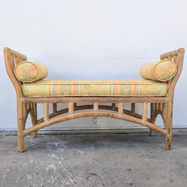 Vintage 1960s Ficks Reed Style Rattan and Cane Bench 