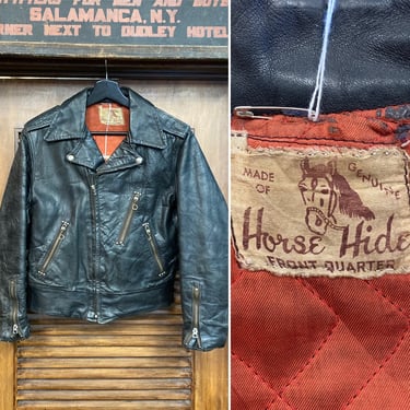Vintage 1950’s Horsehide MC Leather Jacket with Great Details, 50’s Rockabilly, Vintage Biker, Vintage Motorcycle Jacket, Vintage Clothing 