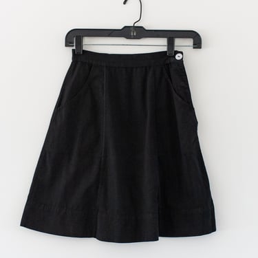 Vintage 22 28 Waist Black Side Button A line Skirt | Knee Length Skirt | 70s Skirt | XXS S M 