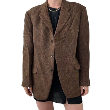 Vintage 60s Harris Tweed Mens Brown Chevron 100% Wool Scottish Sport Coat Blazer 