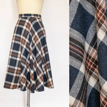 1970s Wool Full Skirt Plaid XS 
