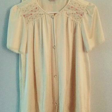 1960s Womens Pajama Set Vanity Fair Silky sleepwear Pale Yellow and Pink Floral vintage women's PJs 